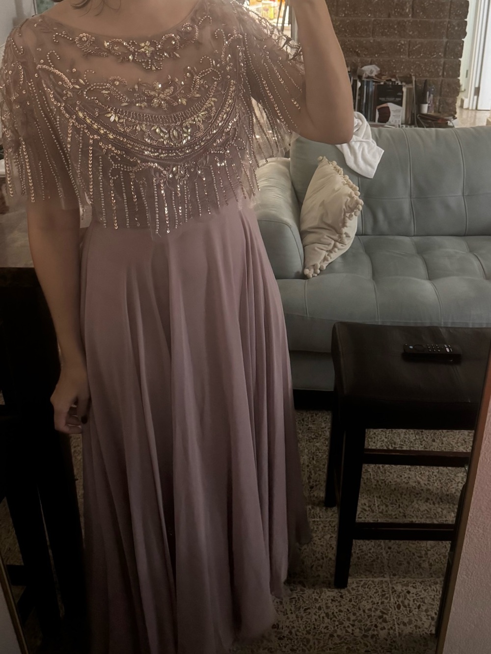 Elegant Beaded Mauve Evening Dress